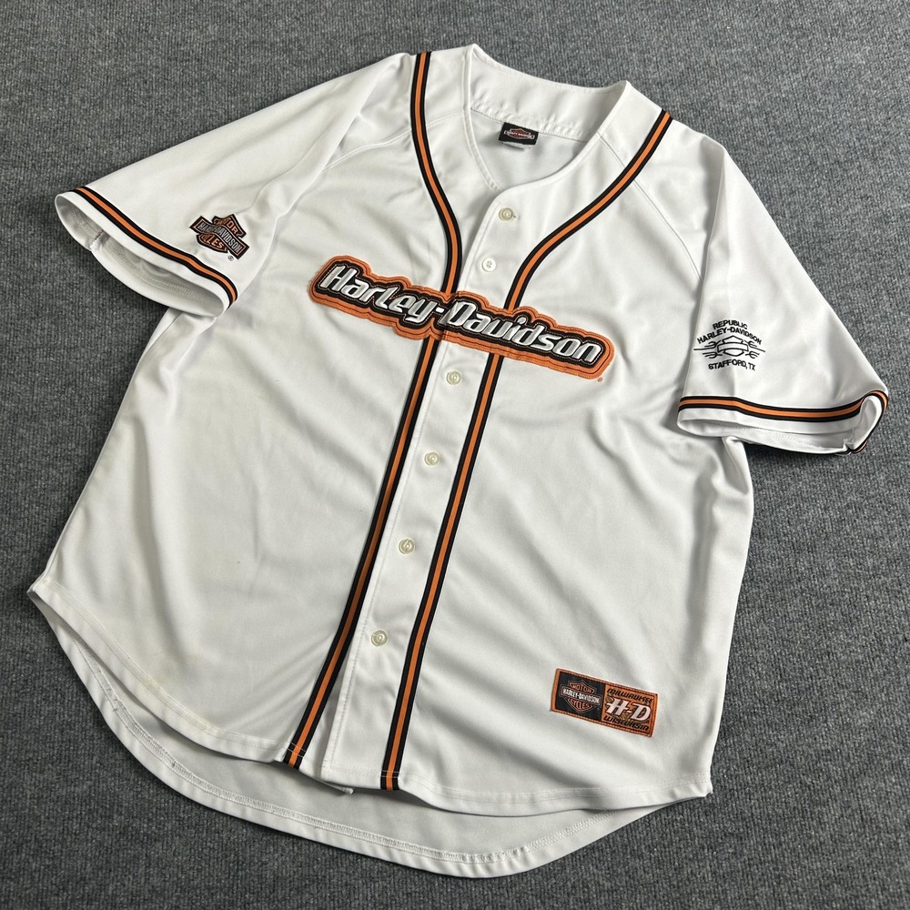 Harley-Davidson Shirt Mens XL White Baseball Jersey Republic Stafford TX Dealer